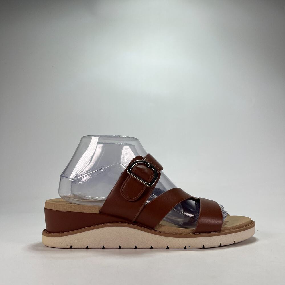 Anne Klein Lalasa Brown Leather Strappy Casual Wedge Slide Sandals Womens Size 9
